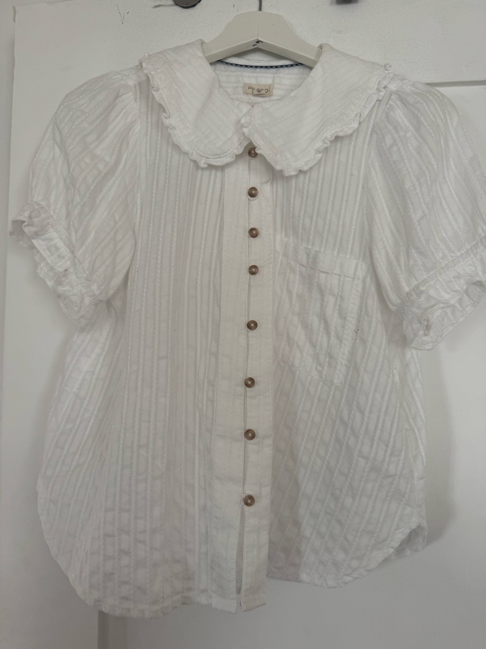 Anthropologie Pilcro White Ruffled Peter Pan Collar Button-Up Blouse